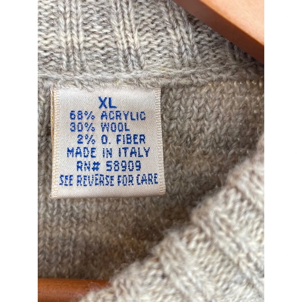 Murano Mens Sweater XL Crewneck Tan Argyle Preppy Wool Blend Made in Italy